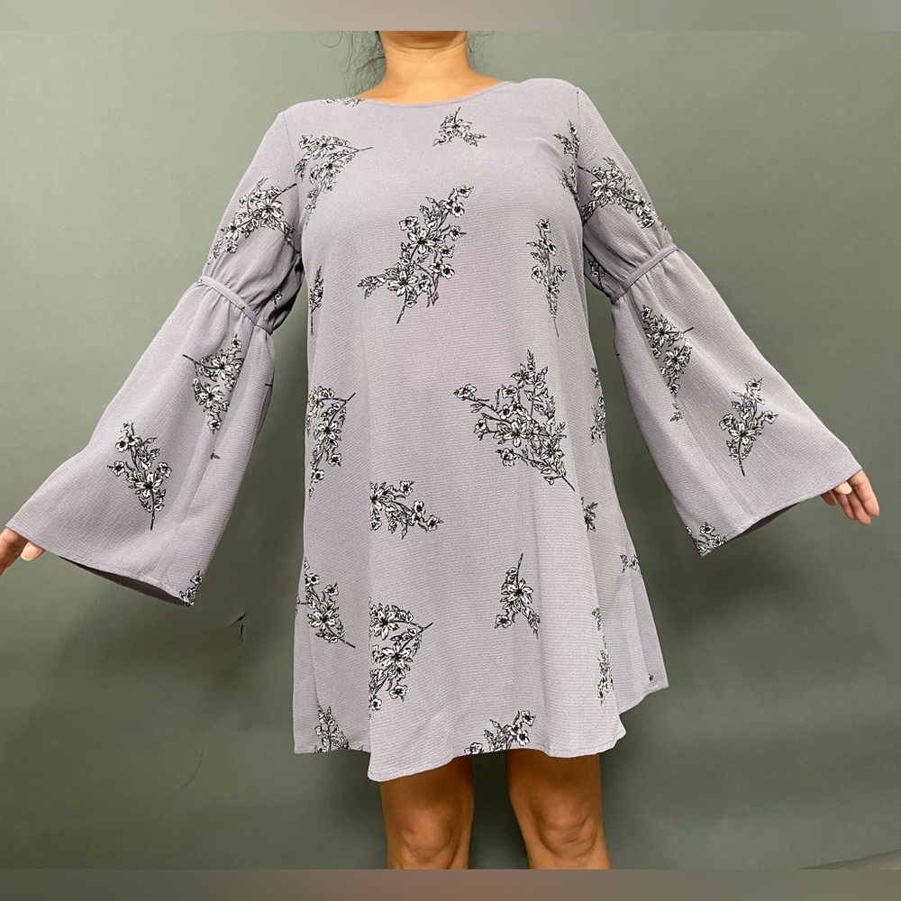 Floral Dress with Bell Sleeve and Tie Detail